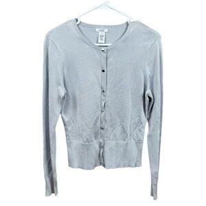 Cache Vintage Y2K Silver Gray Rayon Nylon Ribbed Snap Front Cardigan Sweater